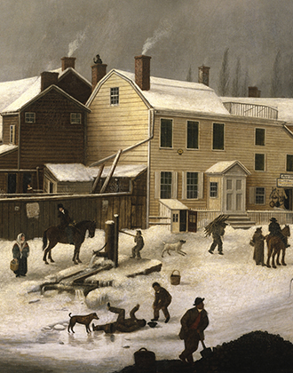Francis Guy. Winter Scene in Brooklyn, ca. 1819-1820. Oil on canvas, 58 3/8 x 74 9/16 in Brooklyn Museum, transferred from the Brooklyn Institute of Arts and Sciences to the Brooklyn Museum, 97.13.
