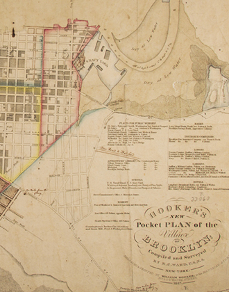 Hooker's new pocket plan of the village of Brooklyn. 1827. B A-1827.Fl. Brooklyn Historical Society.