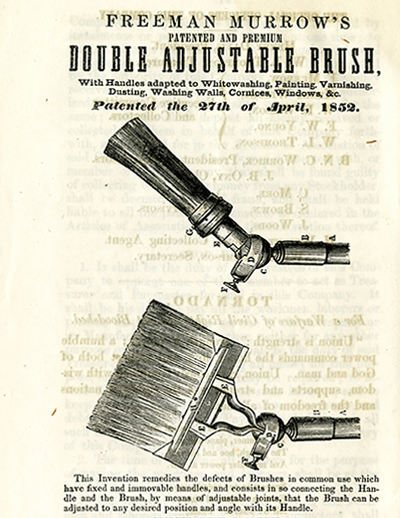 [Diagram of Freeman Murrow's patented double adjustable paint brush]. Brooklyn Brush Manufacturing Company articles of incorporation. 1978.191. Brooklyn Historical Society.