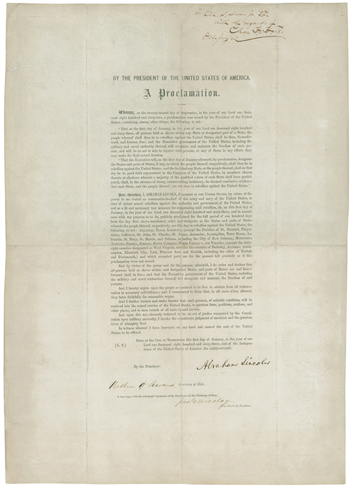 Emancipation Proclamation, Leland-Boker Authorized Edition, 1864. M1986.257. Brooklyn Historical Society.
