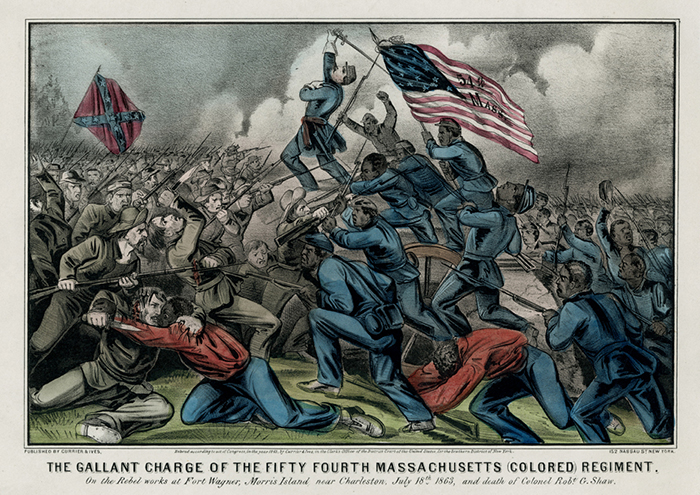 The Gallant Charge of the 54th Massachusetts (Colored) Regiment on the Rebel Works at Fort Wagner. Collection of The New-York Historical Society.
